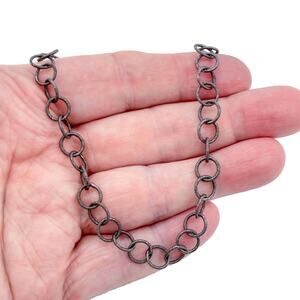 Vintage Sterling Silver 925 Oxidized Twisted Ring Chain Necklace 18"